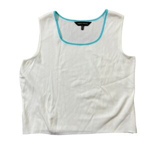 Ming Wang Small Ivory Turquoise Trim Knit Tank Top